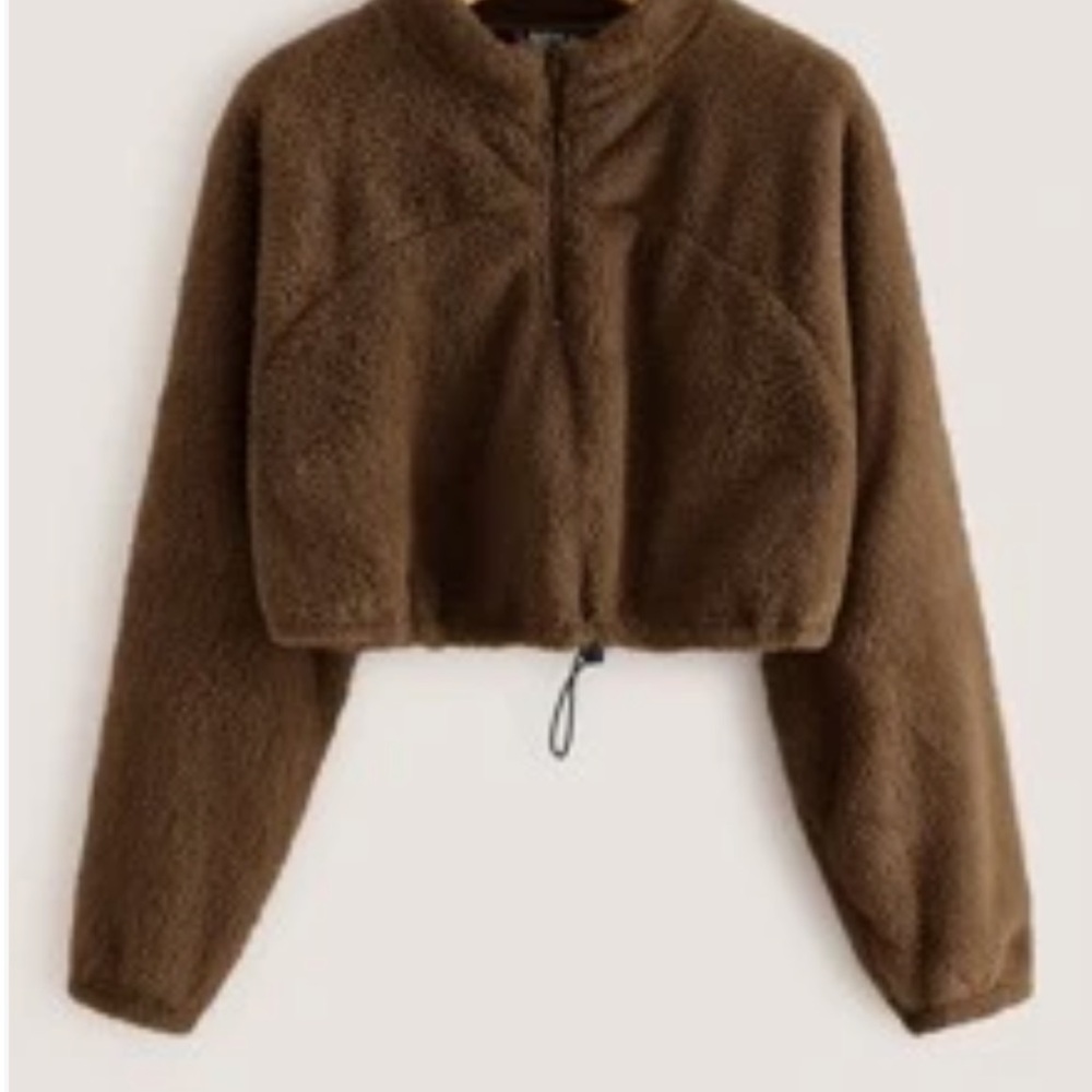SHEIN Brown Teddy Jacket with Cropped Silhouette